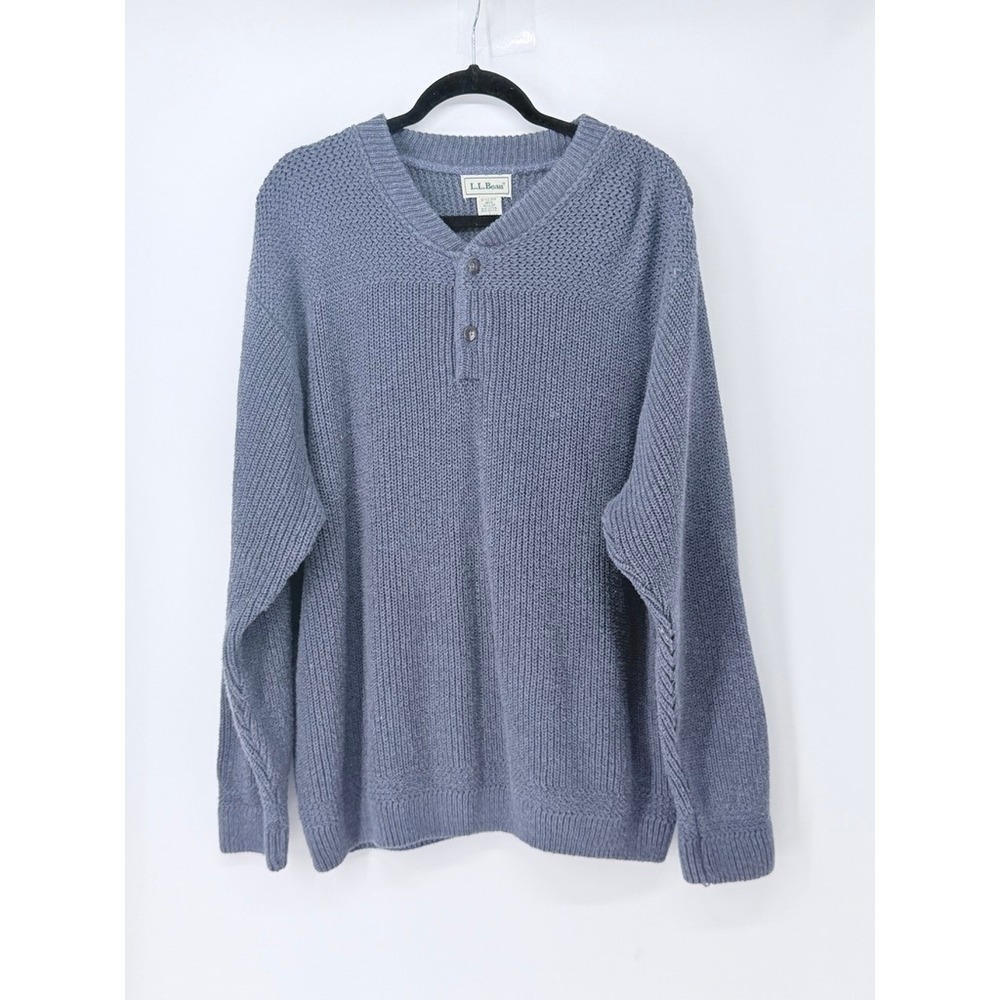 Vintage L.L. Bean Mens Fisherman Henley Chunky Knit Sweater Gorpcore Size L